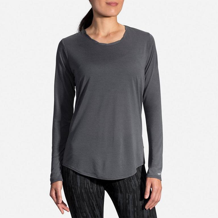 Brooks Distance Womens Long Sleeve Running Shirt - Grey - Indonesia (XWSI-61482)